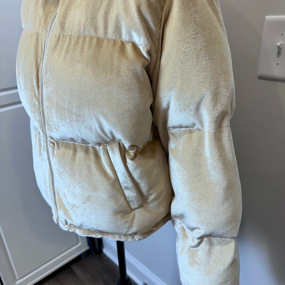 Women's TCEC Velvet Puffy Short Beige Jacket Size L - Picture 4 of 10